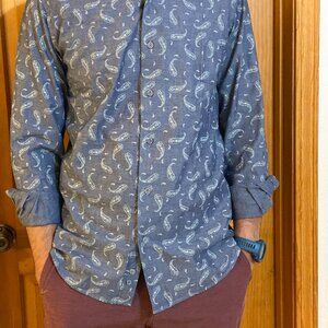 NWT Slim Fit Blue Button Up Long Sleeve 100% Turkish Cotton Shirt Men’s New